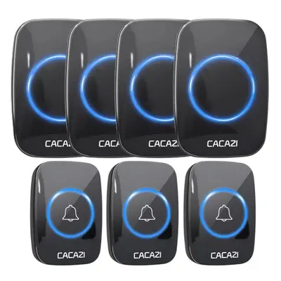 (black, button receiver) Cacazi Wireless Doorbell Waterproof 300m Remote Eu Plug Smart Door Bell