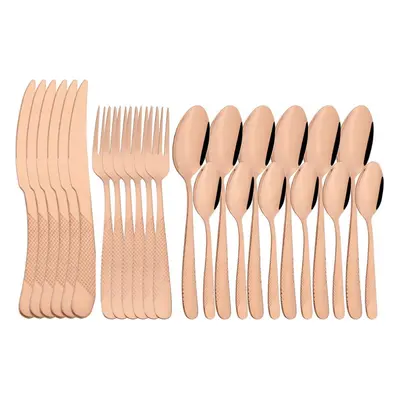 (rose gold) Jankng Vintage Gold 24pcs Dinnerware Set Stainless Steel Tableware Set Knife Fork Sp