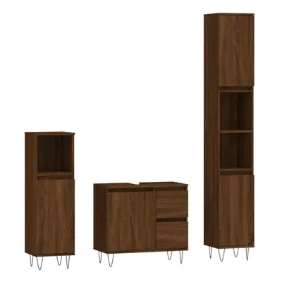 (brown oak) vidaXL Bathroom Furniture Set Storage Cabinet Piece White Engineered Wood