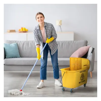 HOMCOM Mop Bucket with Wringer on Wheels for Floor Cleaning Litre Yellow