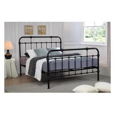 (4FT6 Double) Berlin Metal Bed Frame Black Hospital Style