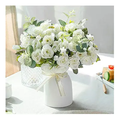 LESING Artificial Silk Rose with Vase Fake Flowers Wedding Flowers Bouquets Arrangement Home Off