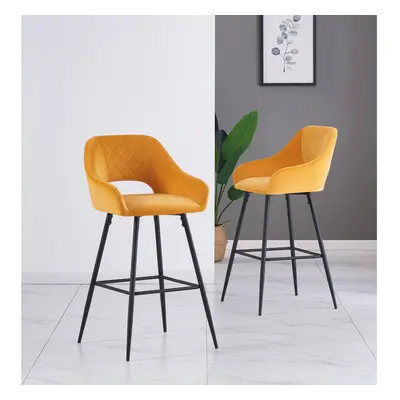 (Yellow, Bar Stools) 1/2 Velvet Bar Stools High Counter Breakfast Chair