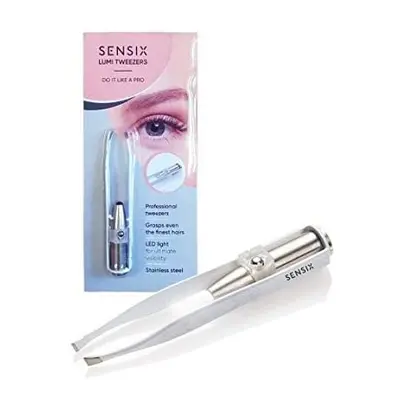 Sensica Tweezers with Led Light - Professional Precision Stainless-Steel Slant Tip Tweezers for 