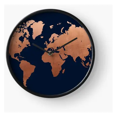 (World map - Navy blue and copper=2253) Wall Clock Inch Funny Mantel & Tabletop Art Decor for Ho