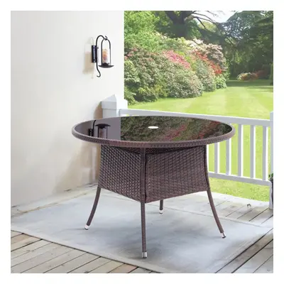 (Brown Table Only) Garden Furniture Set Rattan Table Chairs Outdoor Patio Table +Parasol Hole