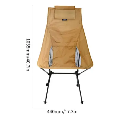 (Khaki) Portable High Back Folding Camping Chair Pillow Waterproof Outdoor Collapsible Moon Chai