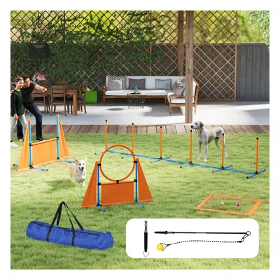 PawHut 7-Piece Dog Agility Equipment, Obstacle Training Course Kit, Orange