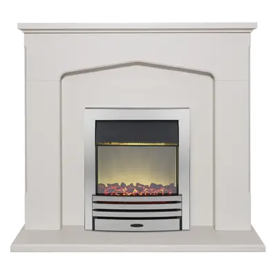 Adam Cotswold Fireplace Suite in Stone Effect with Eclipse Electric Fire in Chrome, Inch