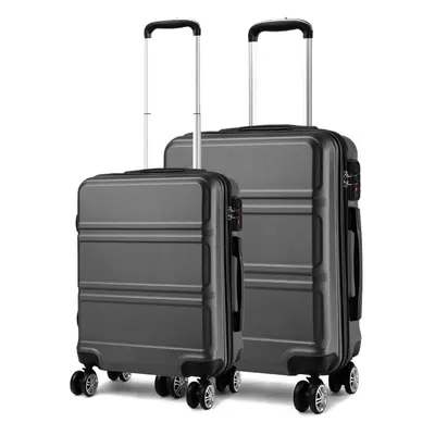 (Grey) PCS Luggage Set 24''+28'' Lightweight ABS Hard Shell Trolley Travel Case