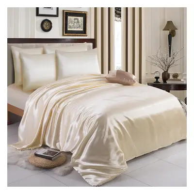 (King, Cream) 6PCS SATIN BEDDING SET DUVET COVER FITTED SHEET PILLOW CASES