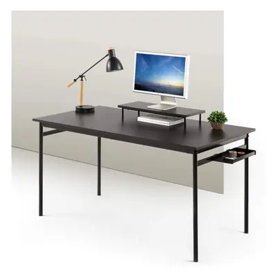 ZINUS Tresa x cm Black Metal Desk with Storage and Monitor Stand | Workstation with Espresso Fin