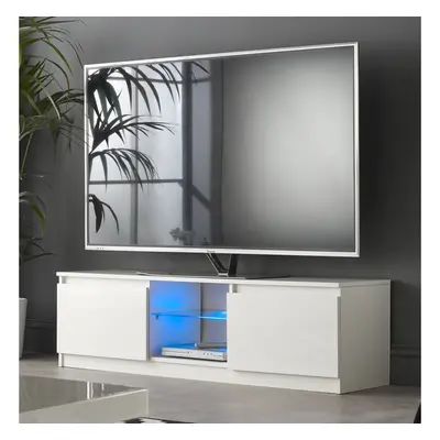 (White) Modern TV Stand Cabinet Unit with LED Blue Lights for 49 65