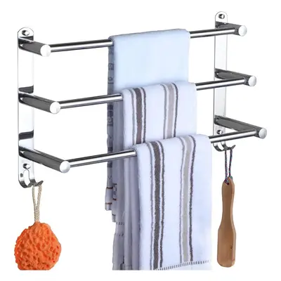 (3-Tier) Adjustable Towel Rail 3-Tier Bath Towel Rack SUS Stainless Steel Towel Shelves with Hoo