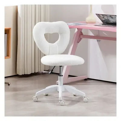 (White) HOMCOM Armless Heart Desk Chair, Makeup Vanity Chair for Home