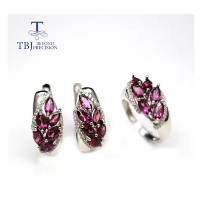 (purple,red, Us ring size 8#) New Natural Rhodolite Garnet Jewelry Set ,brazil Gemstone Clasp Ea