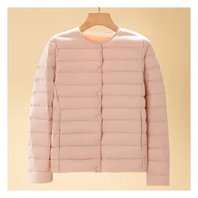 (cherry pink, 3XL) Light Down Jacket Women&apos;s Short Autumn And Winter New V-neck Round Neck 