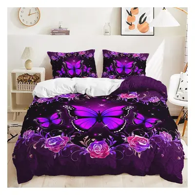 (as the picture, EU Single 135x200cm) 3D Colorful Butterfly Bedding Set With Wings Printed Down 