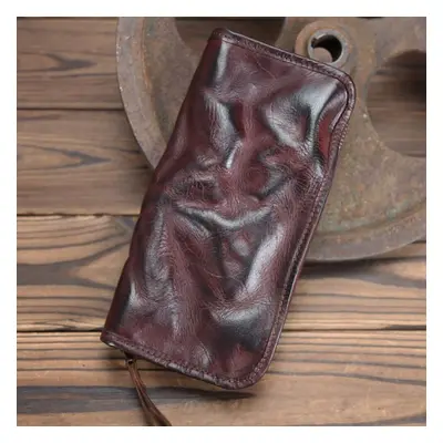 (coffee) Johnature Genuine Leather Wallet Card Holder Unisex Business Handmade Cowhide Large Clu