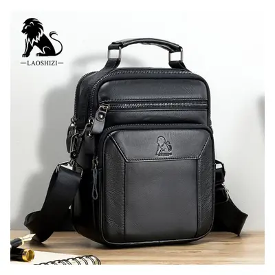 (black) Laoshizi Genuine Leather Men&apos;s Crossbody Shoulder Bags Split Leather Handbag Fashio