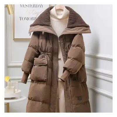 (coffee, XL) European Style Lamb Wool Collar Thickened Cotton Jacket, Warm Winter Coat For Women