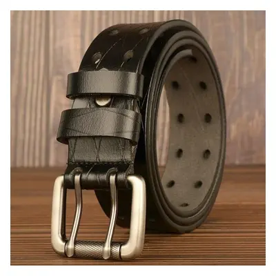 (black, China&110cm) Fashion Cowboy Men Belt 100% Cowskin Full Grain Genuine Leather Belt Jeans 