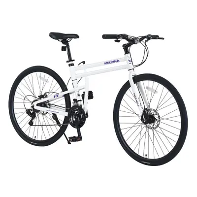 (White) Speed Hybrid bike Disc Brake 700C Road Bike For men women's City Bicycle