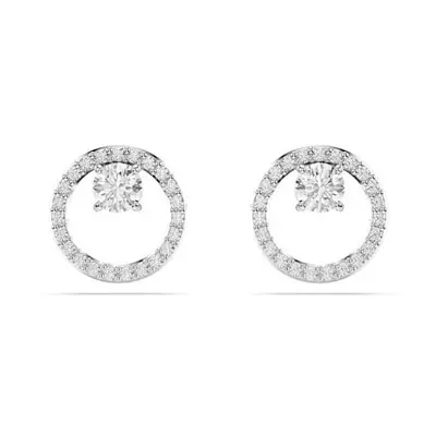 Constella Rhodium Plated White Round Cut Stud Earrings