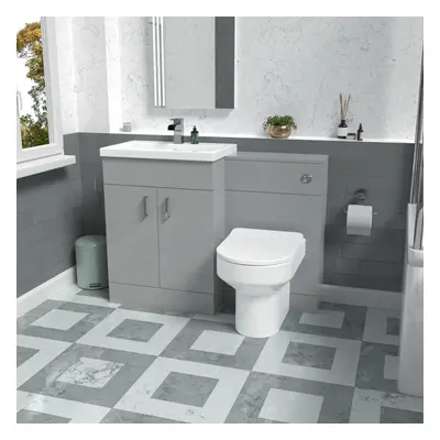 Nes Home 1100mm Grey Vanity Basin Cabinet, WC Unit & Back To Wall Toilet