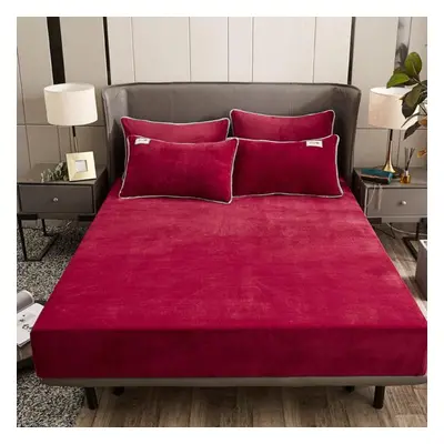 (wine red, Bed sheet (180x200x25cm)) Hot Colors Velvet Queen/king Bed Sheet Protector Fitted Win