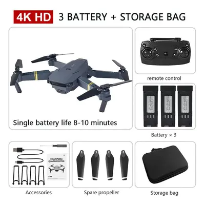 (black, single camera battery) New Rc Drone Professional Hd 4k/1080p Wifi Wide Angle Camera Aeri