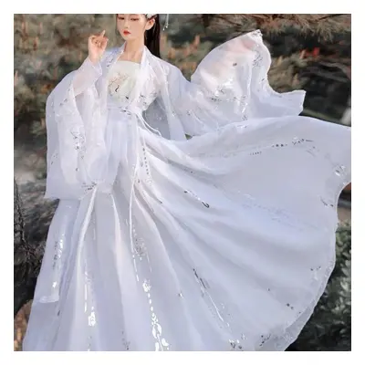 (white, S) Chinese Wei Jin Dynasty Hanfu Suit Black Hanfu Suit Elegant Fairy Suit