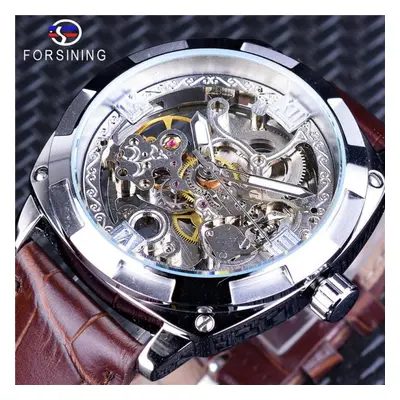 (silver) Forsining New Top Men&apos;s Watch Golden Waterproof Machine Watch Men&apos;s Fashion A