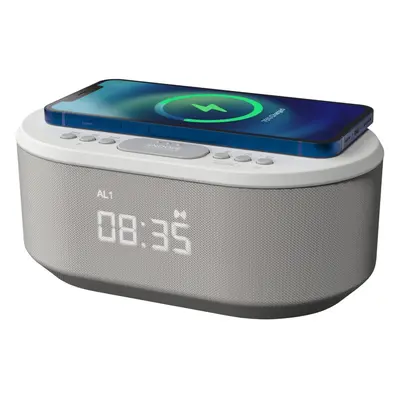 (White) Alarm Clocks Bedside, Alarm Clock with Wireless Charging, Bluetooth Speaker