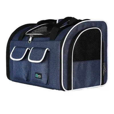 (navy, no bottom board) Pet Carrier Portable Large Capacity Backpack Outdoor Travel Bag Zipper M