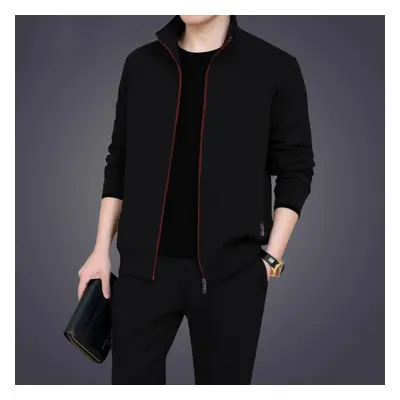 (black, XXXL) Men Casual Tracksuit Sets Jacket+pants Two Piece Sets Sports Suit Patchwork Sets S