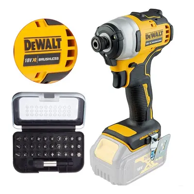 Dewalt DCF809N 18v XR Brushless Compact Impact Driver Bare Tool + 32pc Bit Set