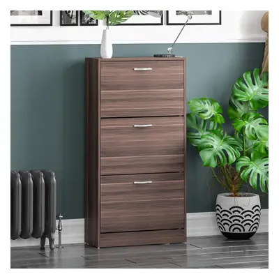 (Walnut, Furniture Wood Unit) Drawer Shoe Cabinet Cupboard Shoe Storage Organiser Pull Down Wood