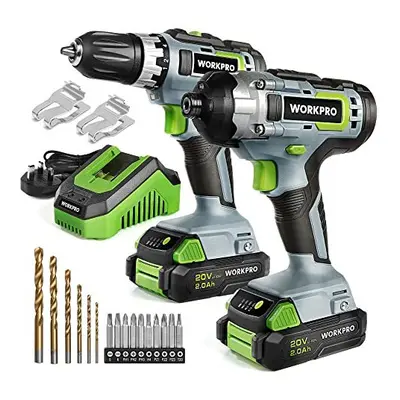 WORKPRO 20V Cordless Compact Drill Driver and Impact Driver, Combi Drill Including x 2.0Ah Li-io