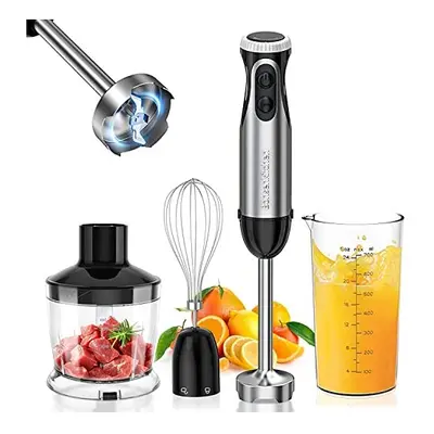 Bonsenkitchen Stainless Steel Hand Blender, 4-in-1 Stick Blender 1000W, Speed Adjustable, with W