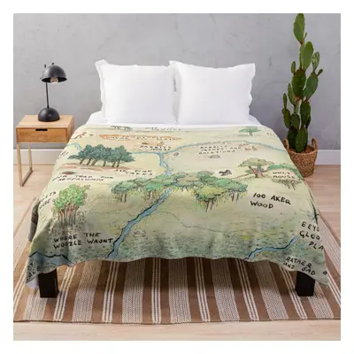 Fleece Throw Blanket Acre Wood Map by E.H. Shepard for Sofa Couch Kids x Inches