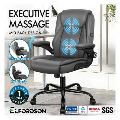 ELFORDSON Massage Office Chair Executive Computer PU Leather Grey