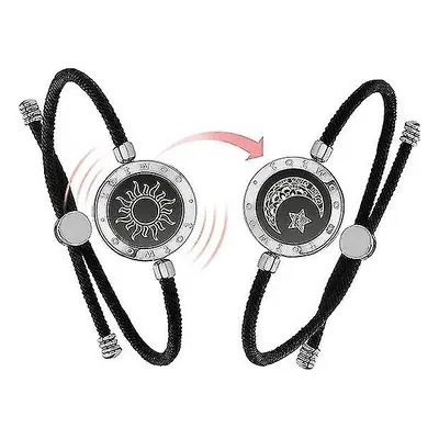 (Black 2) Long Distance Touch Bracelets For Couples, Vibration