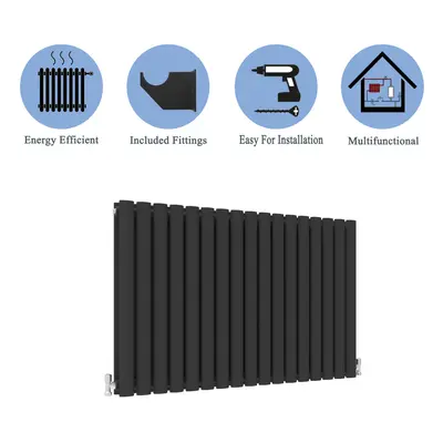 (Double, 600x1003mm) Black Oval Tube Designer Radiator