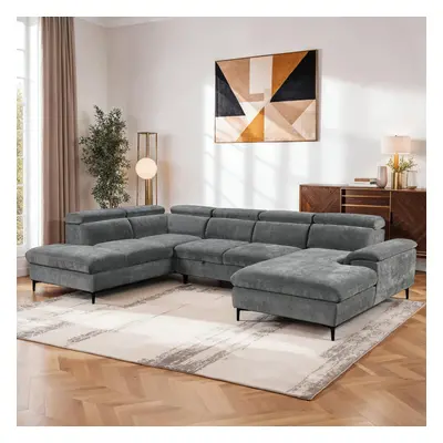 (Grey) LEON FABRIC PULL OUT CORNER SOFA BED