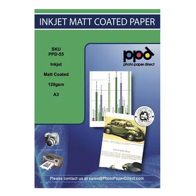 PPD Inkjet Matt Coated Photo Quality Paper A3 120gsm x sheets PPD-55-100