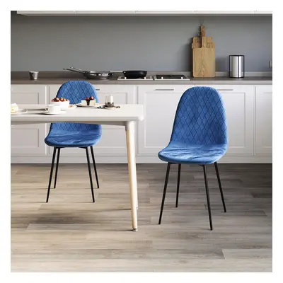 (Blue, 2) Luton Velvet Dining Chair Set Kitchen Room Home