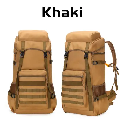 (Khaki) 70L Outdoor Waterproof Military Tactical Backpack Camping Hiking Backpack Trekking Camou