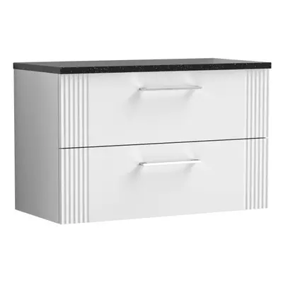 Retro Drawer Wall Hung Vanity Unit with Sparkling Black Laminate Worktop - 800mm - Satin White -