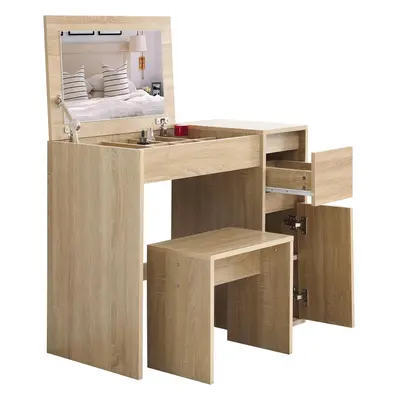 (Oak Dressing Table) Dressing Table with Flip Up Mirror and Stool, Vanity Makeup Table Drawers S